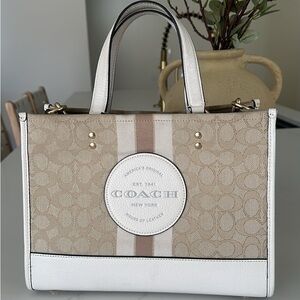 Coach Beige and White Signature Tote